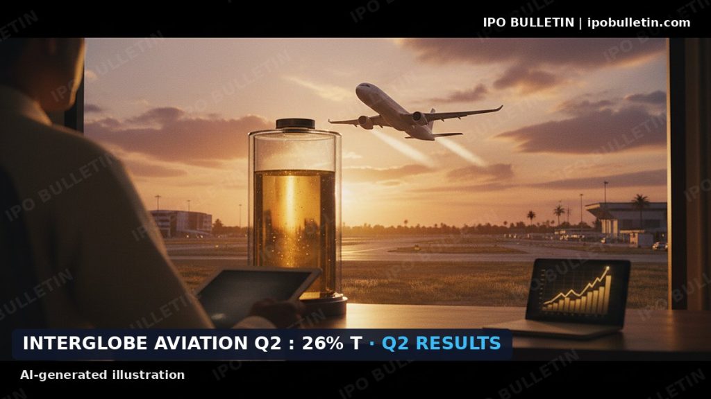 AI-generated illustration: a passenger jet taking off at sunset, for an article on an aviation company quarterly results.